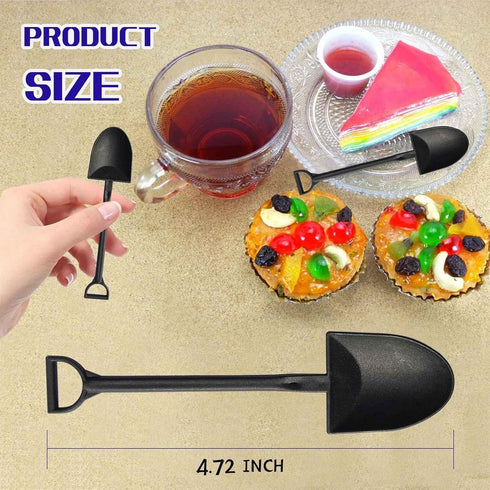 Pluzmecalm 20 Pcs Mini Shovel Shape Spoons Black Shovels Spoons for Ice Cream, Cake, Yogurt, Halloween, Christmas Party