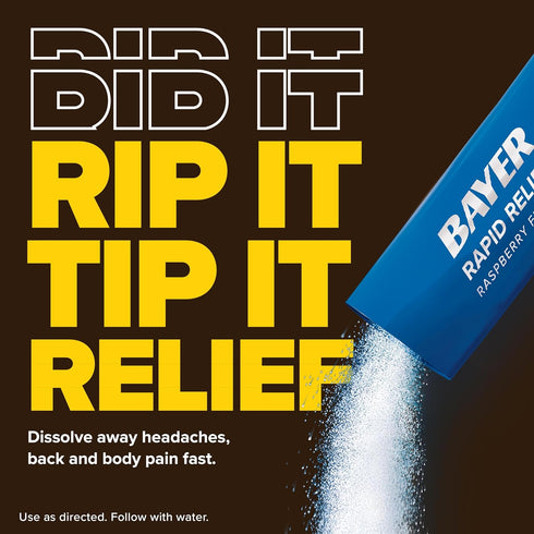 Bayer New Rapid Relief Powder Packs with Aspirin & Caffeine, Fast Acting Pain Relief, Raspberry Flavor