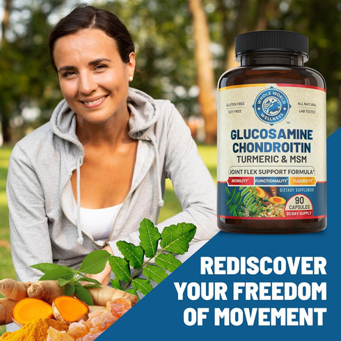 Glucosamine Chondroitin MSM Turmeric Boswelia - Joint Support Supplement. Helps with Inflammatory Response, Occasional Discomfort Relief for Knees, Hands, Back & Joints. US Made. 90 Count.