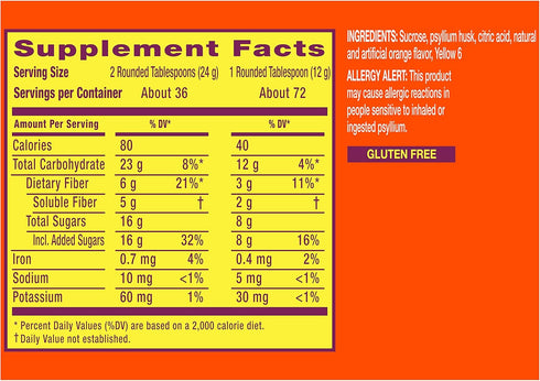 Metamucil Fiber, 4-in-1 Psyllium Fiber Supplement Powder with Real Sugar, Orange Flavor, 72 Servings