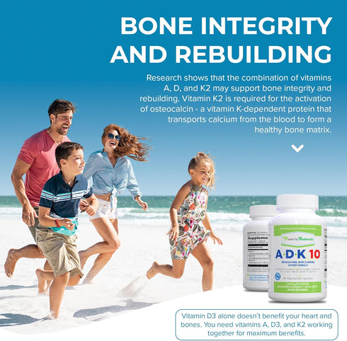 Power By Naturals ADK Vitamin Supplement: High Potency Vitamin A, D3 & K2, 10000 IU for Heart, Immune & Strength, 90