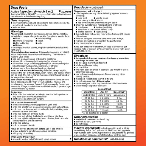 Amazon Basic Care Children's Ibuprofen Oral Suspension, 100 mg per 5 mL, Pain Reliever & Fever Reducer, 8 fl oz