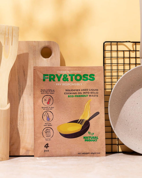 FRY&TOSS Cooking Oil Solidifier - Plant Based Powder for Waste Cooking Oil Disposal, Solidifies Up to 8 Cups