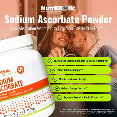 NutriBiotic Sodium Ascorbate Buffered Vitamin C Powder, 2.2 Lb - Vegan, Non-Acidic, Essential Immune Support