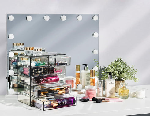 Sorbus Acrylic Makeup Organizer - Big Clear Storage Case for Cosmetics & Jewelry - 3 Large, 4 Small Drawers for Vanity