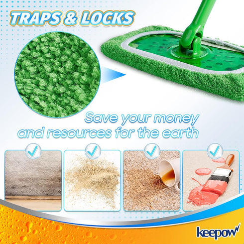 KEEPOW Reusable Mop Pads Compatible with Swiffer Sweeper Mop, 8 Pack Washable Microfiber Cloth Refills for Floor