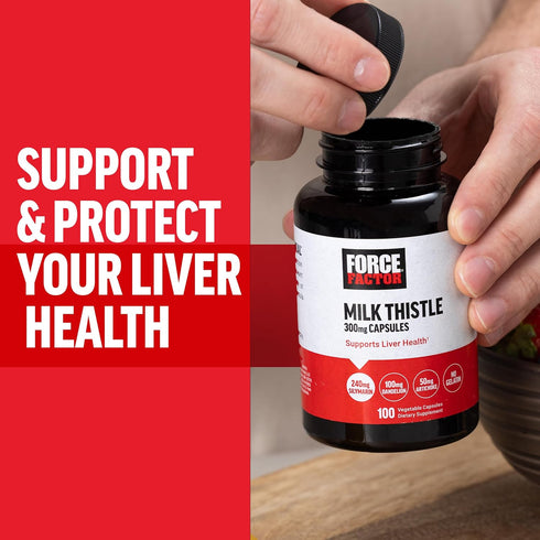 FORCE FACTOR Milk Thistle Liver Support Formula with Dandelion Root, 300mg Silymarin Supplement, 100 Capsules