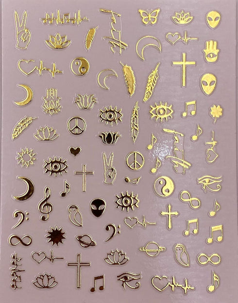 Impressed Authentic Gold Luxury Nail Art Stickers, 5 Sheets 500+ Metallic Decals for Fake Acrylic Nail Design