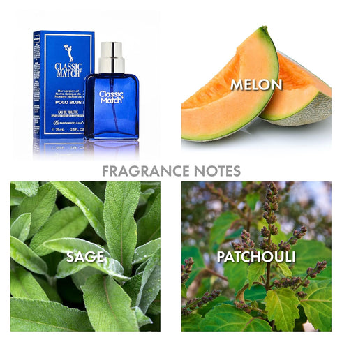 PB ParfumsBelcam Blue Classic Match - Signature Designer Eau de Toilette Spray for Men, 75 mL