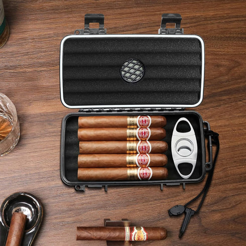Flauno Travel Cigar Humidor Case, Portable Cigar Box with Humidifier Disc & Cigar Cutter, Waterproof and Crushproof