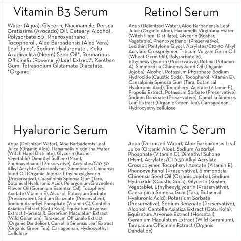 Pure Body Naturals Facial Serum - Hyaluronic Acid, Retinol, Vitamin C, and Vitamin B3 Serum Gift Set for Women