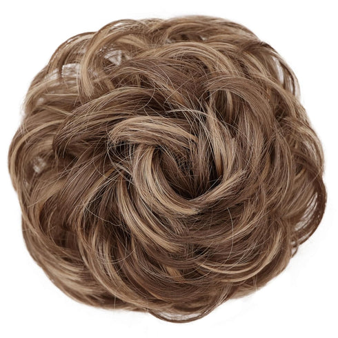 MORICA 1PCS Messy Hair Bun Hair Scrunchies Extension, Curly Wavy Synthetic Chignon Hairpieces for Women (12H24#)