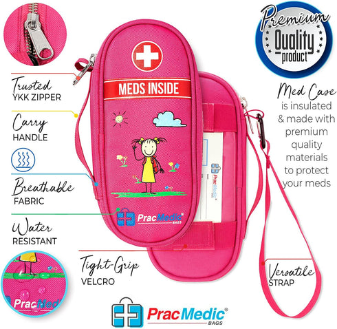 PracMedic Bags Insulated Epipen Carry Case for Kids - Holds 2 Epi Pens or Auvi Q, Allergy Medicine, Pink