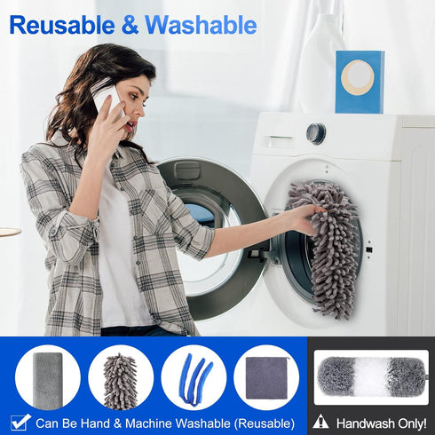 Microfiber Duster Kit (11PCS) with Washable Dusters and Extension Pole (30 to 100 in)