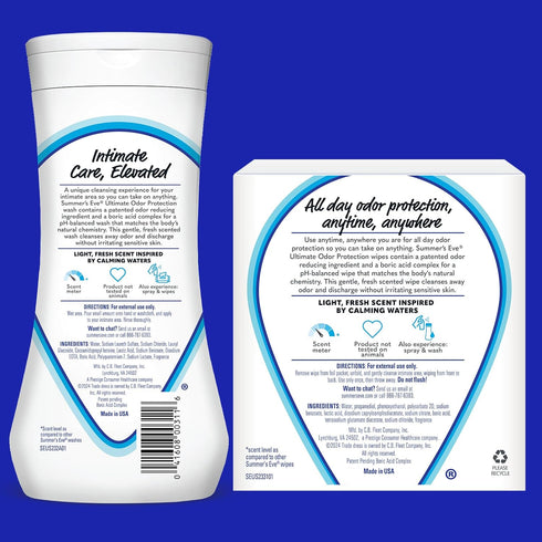 Summer's 15 Oz 12 Eve Feminine Wash Fl & Wipes ct Bundle with Boric Acid Complex, Clinically Tested pH Balanced Vaginal