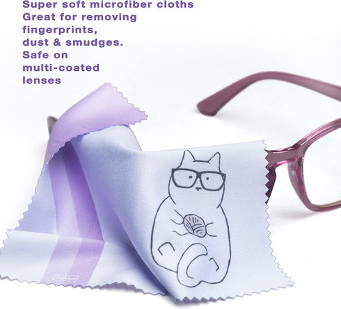 10 Pack Cute Kitty Cat Design Microfiber Cleaning Cloths, Multicolor for Eyeglasses, Sunglasses, Cell Phone