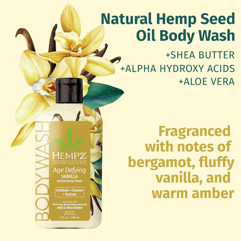 Hempz Body Wash Age Defying, Vanilla & Musk, 17 fl oz - Hydrating for Sensitive Skin