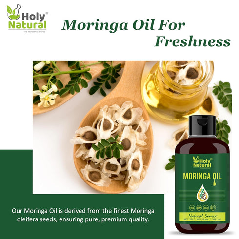 Holy Natural's Moringa Oil - 10.15 fl oz/300ml, Pure & Natural, Cold Pressed Virgin for Skin, Hair, and Body