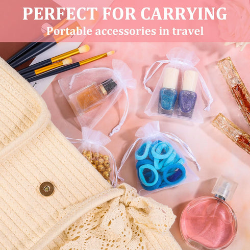 Hopttreely Organza Bags with Drawstring, 50pcs White 3x4inch Jewelry Bags for Small Presents