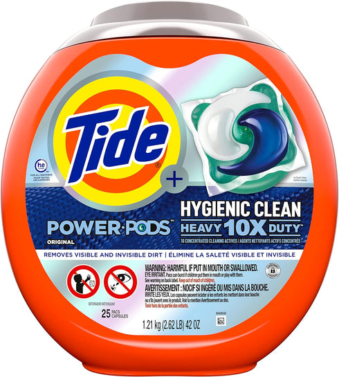 Tide Hygienic Clean Heavy Duty 10x Power PODS, Original, 25 Count, For Visible and Invisible Dirt