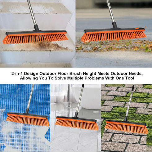 Keleekelin 18" Push Broom Outdoor with Rubber Squeegee,Heavy Duty Broom Brush with Handle,Stiff Bristles for Patios