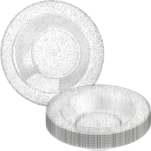 Glitter Silver Premium Plastic Round Dessert Bowl, 5 oz (12 Packs of 10), Elegant Durable for Events