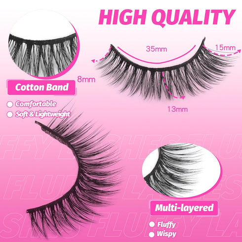 Veleasha 5D Faux Mink Cat Eye Lashes - Handmade False Eyelashes, 7 Pairs Luxurious Volume Pack (5D28)