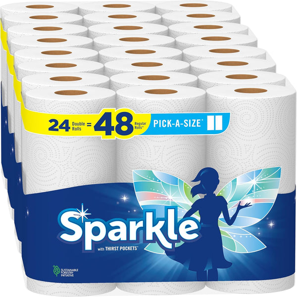 Sparkle Pick-A-Size Paper Towels - 24 Double Rolls = 48 Regular Rolls, Everyday Value with Full and Half Sheets