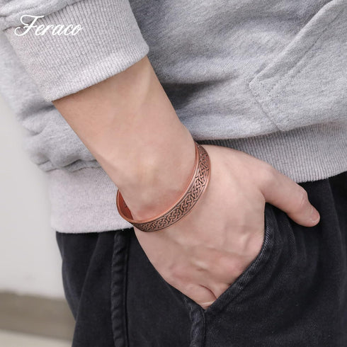 Feraco 12X Strength Wide Pure Copper Magnetic Bracelet for Men, Adjustable Cuff Bangle with Neodymium Magnets