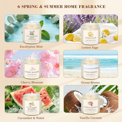 Summer Set, 6 Pack Set 21 oz Spring Scented Candles Soy Candles for Home, Candle Gift - Gifts for Women Mother's Day