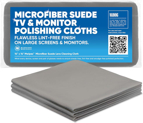 Microfiber Wholesale Premium TV Screen Cleaning Cloth, 14”x14”, 3pk, Soft Microfiber Suede, Scratch-Free for Large TVs