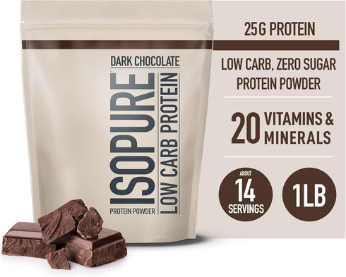 Isopure Protein Powder, Whey Protein Isolate, 25g Protein, Low Carb & Keto Friendly, Chocolate Flavor, 1 Pound