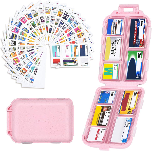 Shiritany Travel Pill Organizer with 189 Medicine Labels & Stickers - 7 Day