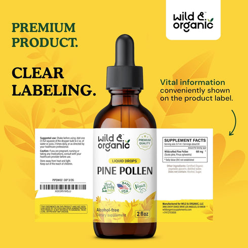 Pine Pollen Tincture - Alcohol-Free Immune Support Supplement w/Organic Pine Pollen - 2oz Antioxidants Drops
