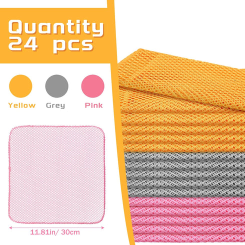 Norme 24 Pcs Mesh Cloth Dishes Dish Washing Net Washing Scrubbers Netted Dish Cloths Sponge for Washing Non Scratch Dish Rags Scourer for Kitchen Fast Drying, 3 Colors