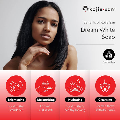 Kojie San Dream White Soap, Skin Brightening & Anti Aging Kojic Acid Soap, 65g x 2 Bars