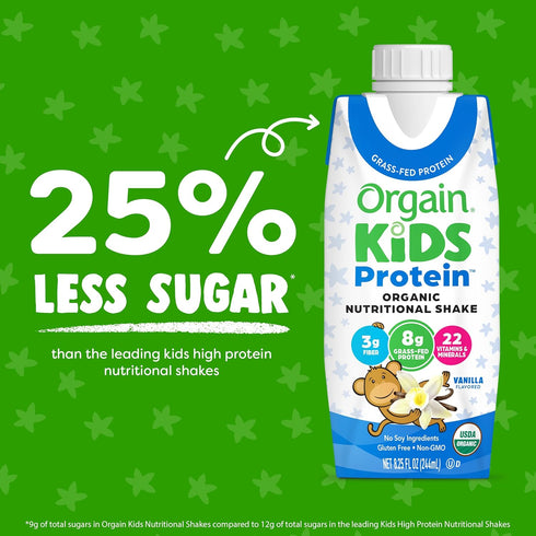 Orgain Organic Kids Nutritional Protein Shake - Vanilla, 8g Dairy Protein, 22 Vitamins & Minerals - 4 Pack