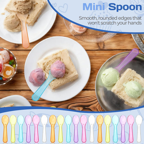 OLLBIT 100PCS (100Pcs) Mini SpoonsDessert SpoonsPlastic Disposable CutlerySmall Plastic Spoons for Ice Cream, Cake