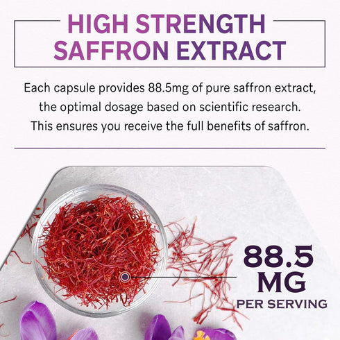 Liposomal Saffron Supplements 88.5 mg - Maximum Absorption Pure Saffron Extract Capsules for Mood, Energy, and Focus