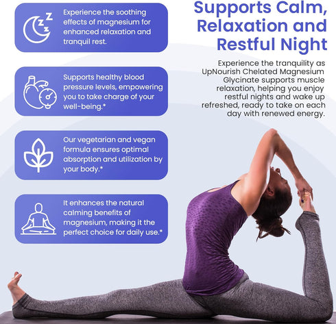 UpNourish Magnesium Glycinate Chelate 500mg Capsules, Pure Magnesium Supplement for Sleep & Calm Support