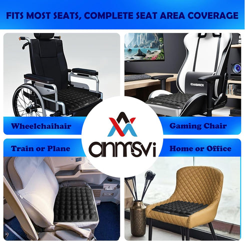 Air Inflatable Pressure Relief Seat Cushion for Wheelchair, Car, Office, Adjustable Firmness for Coccyx, Sciatica Pain