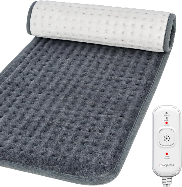 Comfytemp Electric Heating Pad, Large 12"x24" for Back Pain & Cramps Relief, Washable, 2H Auto Off, Gifts for Men Women