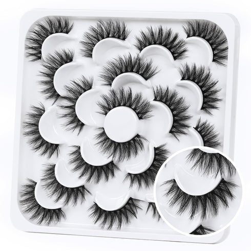 Veleasha Lashes - 10 Pairs Natural Fluffy False Eyelashes, Soft Wispy 3D Faux Mink Lashes Pack (V06)