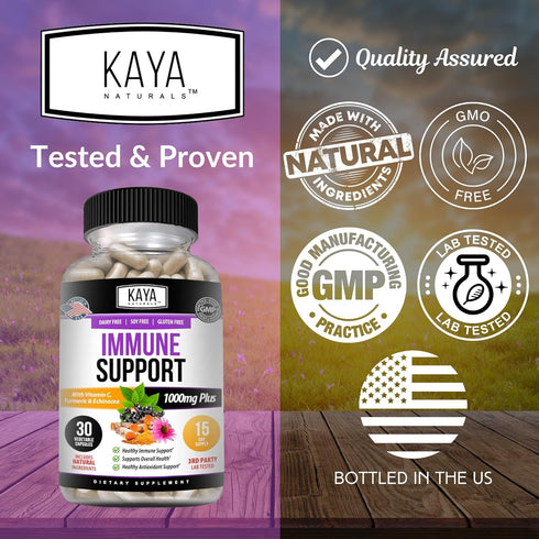 Kaya Naturals Elderberry Immune Support, Vitamins with Zinc and Vitamin C, Probiotics & Turmeric 1000mg, 30 Count