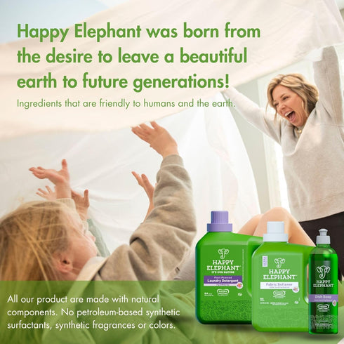 Happy Elephant Dish Soap - Liquid Ez Squeeze Bottle, Superior Cleaning Power, Easy Rinse, Gentle on Hands - White Tea