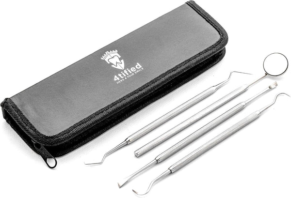 4tified Dental Tools Hygiene Kit, 4 PCS French Stainless Steel Professional Teeth Cleaning Home Use