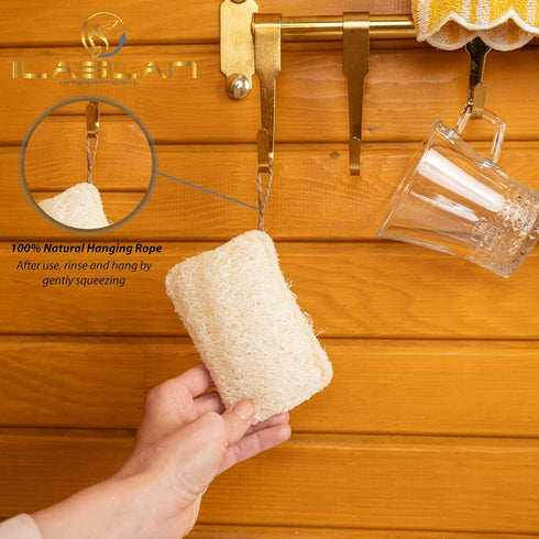 Natural Loofah Dish Sponge Scrubber, Eco-Friendly, Biodegradable, Reusable Kitchen Sponge, 3 Count