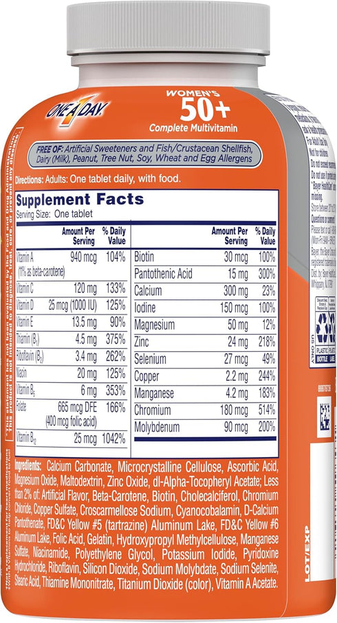 One A Day Women’s 50+ Multivitamins Tablet, 200 Count - Multivitamin with Vitamin A, C, D, E, Zinc for Immune Health