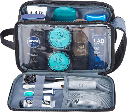 ZEEMO Toiletry Bag for Men, Extra Large Water-resistant Dopp Kit with Double Side Full Open Design, Shaving Bag for Toiletries and Shaving Accessories for Long Travel, Black