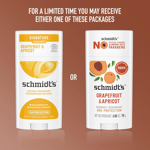 Schmidt's Aluminum-Free Vegan Deodorant Grapefruit & Apricot, 2 Count, Natural Ingredients, 2.65 oz